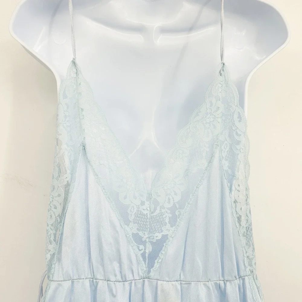 Pandora of California Womens Vintage 70s Blue Lace Trim Coquette Nightgown XL‎ - Picture 6 of 8